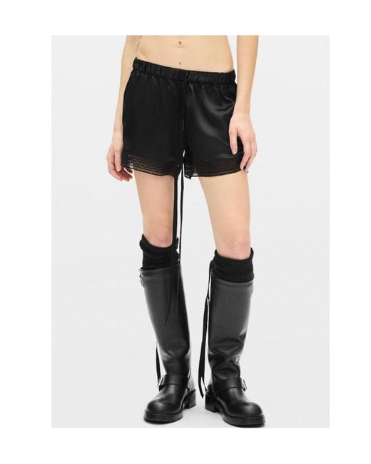 Ann Demeulemeester Black Anda Lace-Trim Satin Shorts