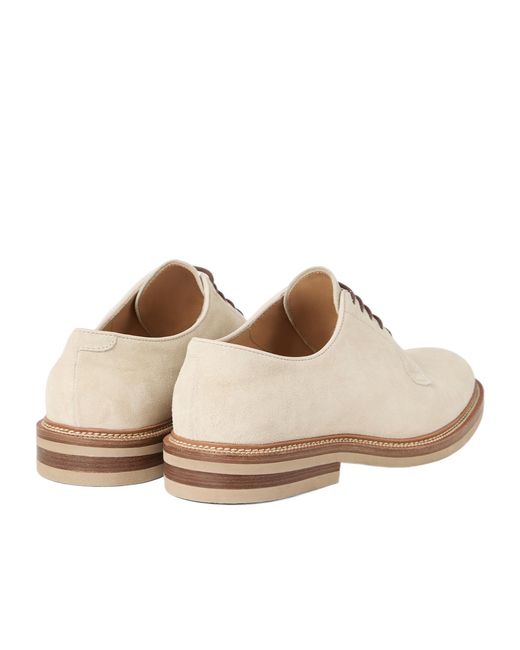 Brunello Cucinelli White Round Toe Lace-Up Derby Shoes for men