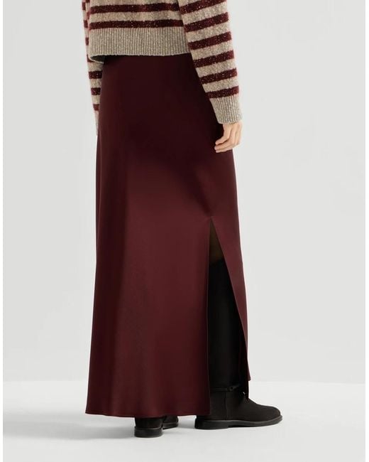 Brunello Cucinelli Purple Satin Cady Fluid Bias-Cut Skirt