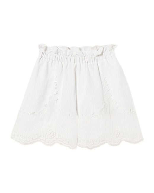 Twinset White Embroidered Scalloped Hem Shorts