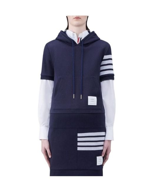 Thom Browne Blue Short-Sleeved Drawstring Hoodie