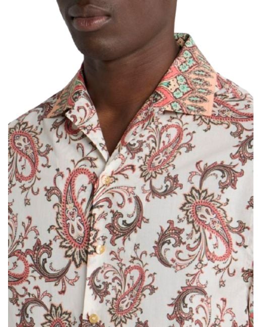 Etro Pink Easy-Fit Cotton Muslin Short-Sleeved Shirt With Paisley Print for men