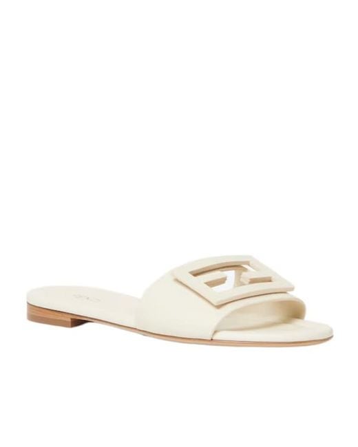 Fendi White Baguette Slides