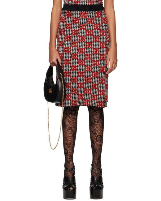 Gucci Red Gg Jacquard A-Line Skirt