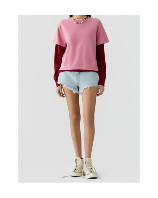 Guest In Residence Pink Layered Effect Densely Knitted Pullover
