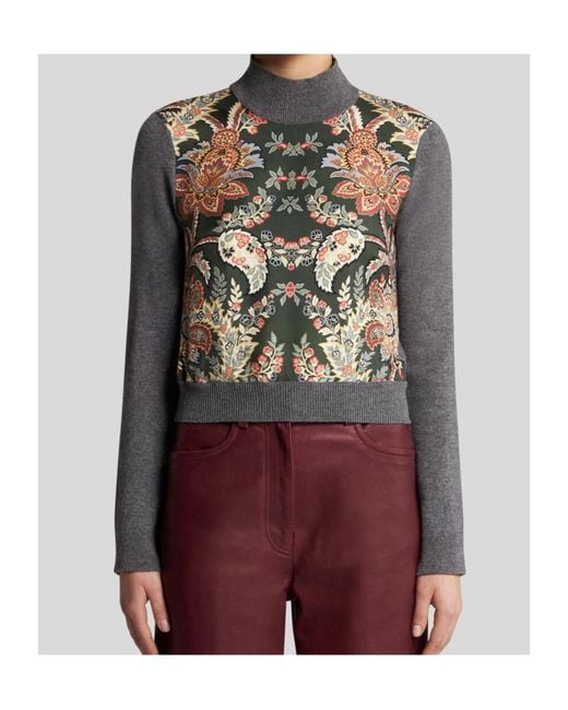 Etro Green Panelled Knit Long-Sleeve Shirt