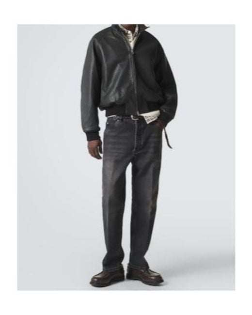 Studio Nicholson Black Over Leather Bomber Jacket for men