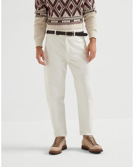 Brunello Cucinelli White Utility-Pocket Gabardine Trousers for men