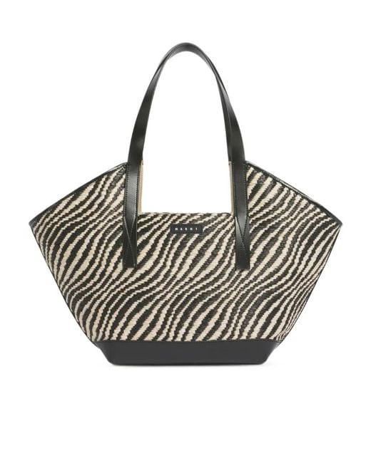 Marni Gray Raffia-Effect Waves Small Tote Bag