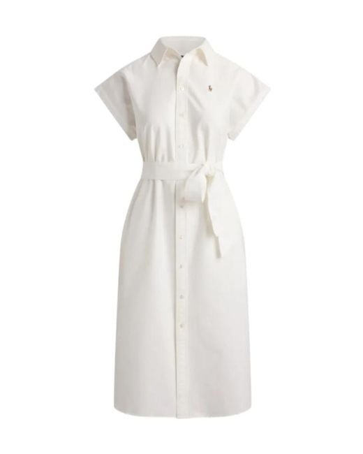 Polo Ralph Lauren White Belted Shirt Midi Dress