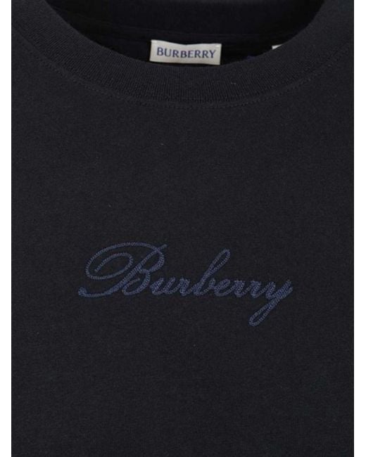 Burberry Blue Logo Embroidered Crewneck T-Shirt for men