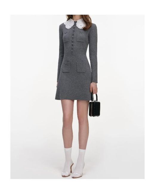 Self-Portrait Gray Contrast Collar Knitted Dress