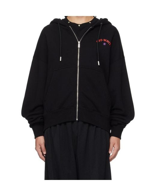 Off-White c/o Virgil Abloh Black Logo-Print Zip-Up Hoodie for men