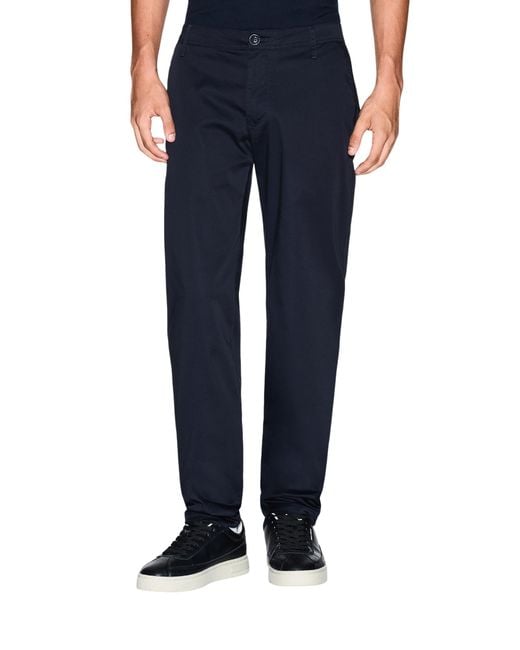 ARMANI EXCHANGE Blue Satin Stretch Trousers for men