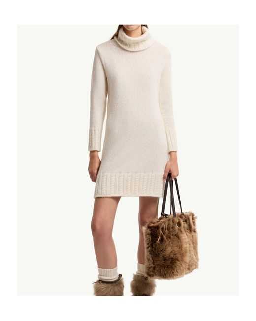 Moncler White Alpaca Blend Knit Turtleneck Dress