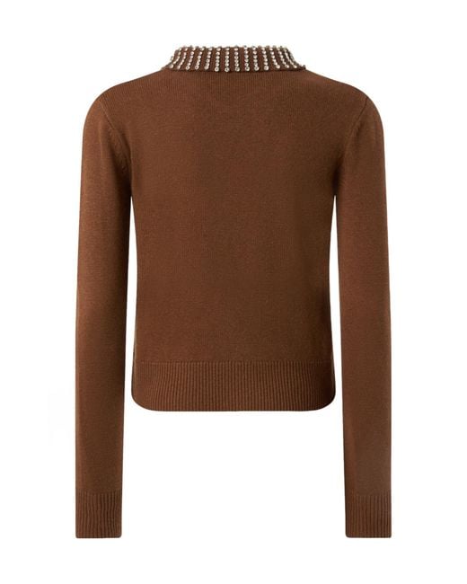 Pinko Brown Embellished Collar Knitted Jumper
