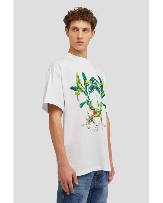 MSGM Gray Graphic-Printed Crewneck T-Shirt for men