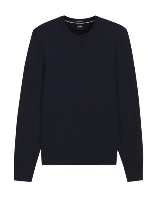 Boss Blue Long-Sleeved Wool Sweater for men