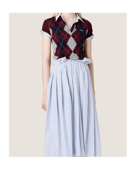 Miu Miu Red Wool Argyle Polo Shirt