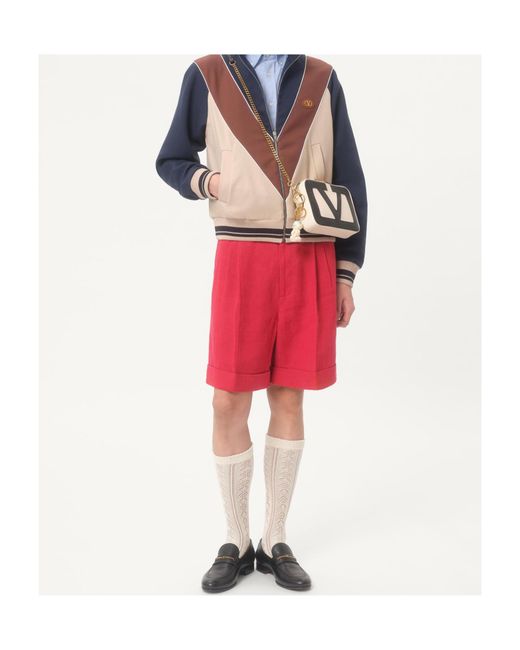 Valentino Red Cuffed Linen Bermuda Shorts for men