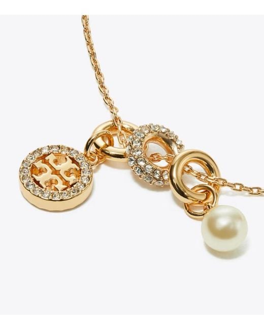 Tory Burch White Icon Pavé Charm Pendant Necklace