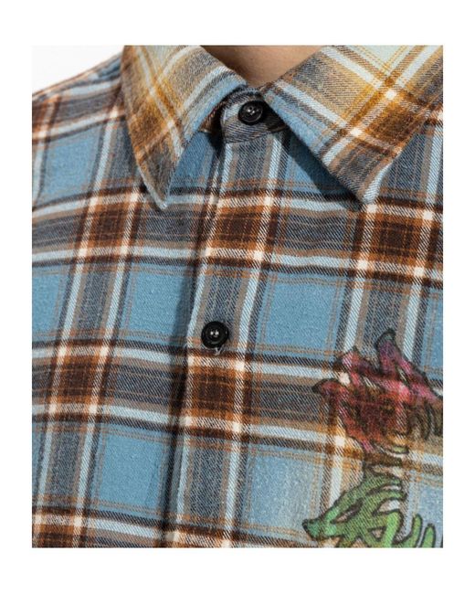 Amiri Blue Oversized Checked Logo Shirt for men
