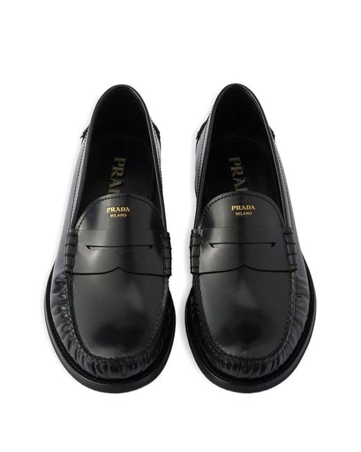 Prada Black Brushed Leather Loafers for men