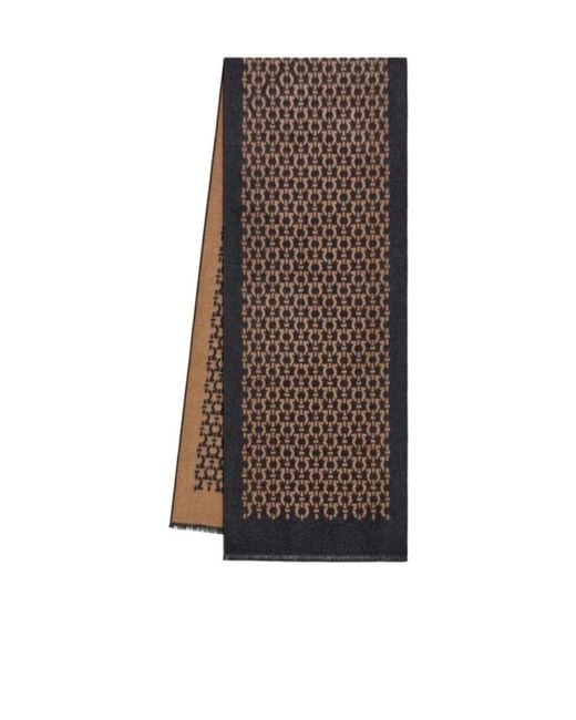 Ferragamo Brown Ferragamo Gancini Printed Frayed-Edge Scarf for men