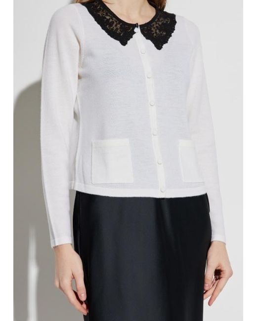LoveShackFancy White Lace-Collar Cardigan