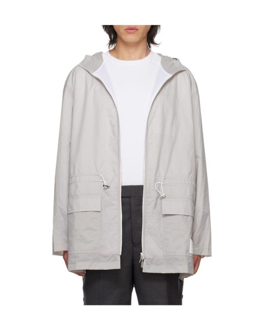 Thom Browne Gray Hooded Zipper Casual Jacket for men