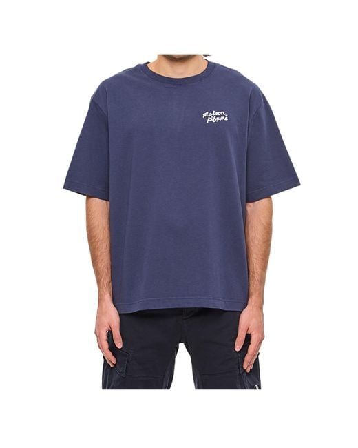 Maison Kitsuné Blue Maison Kitsuné Logo-Embroidered Crewneck T-Shirt for men