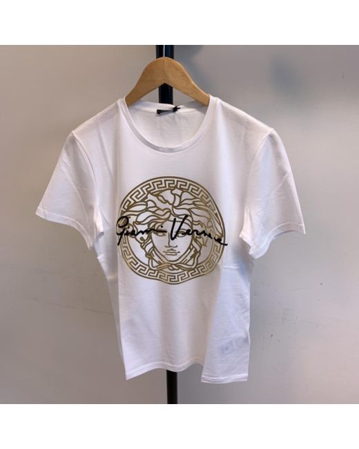 Versace White Metallic Medusa Print T-Shirt