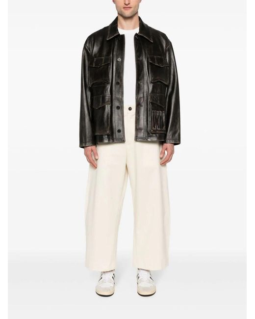 Golden Goose Deluxe Brand Black Distressed Cut-Out Detail Leather Jacket for men