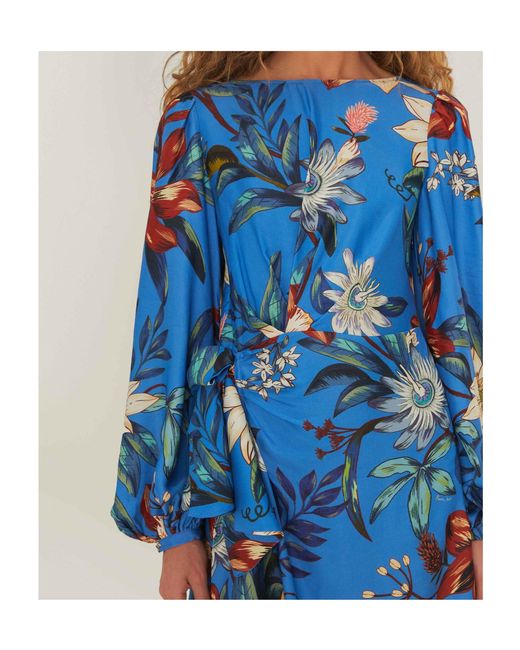 Farm Rio Blue Floral-Printed Wrapped Mini Dress