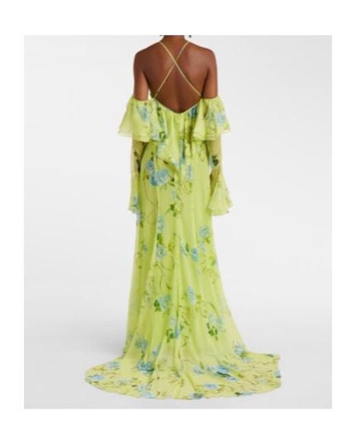 Blumarine Green Floral Pattern Silk Crepe Dress