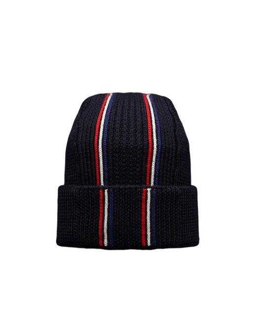 Moncler Blue Logo Patch Knitted Beanie for men