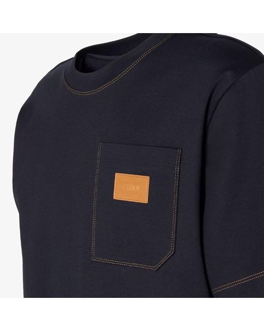 Fendi Blue Logo Patch Crewneck T-Shirt for men