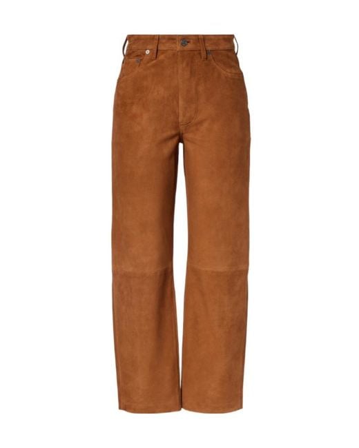 Citizens of Humanity Brown Miro Low-Rise Suede Straight-Leg Pants