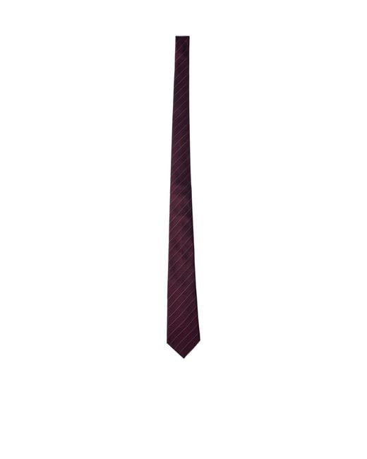 Saint Laurent White Striped Logo Patch Tie for men