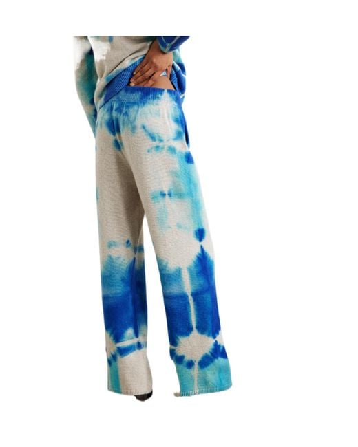 The Elder Statesman Blue Tie-Dye Cashmere Straight-Leg Pants