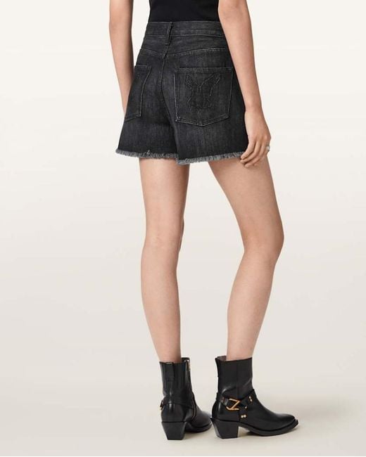 AllSaints Black Heidi High Waisted Stud Denim Shorts