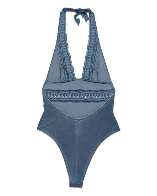 Ermanno Scervino Blue Crochet-Lace Halter Swimsuit