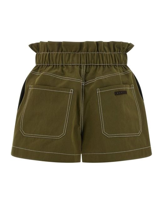 Marni Green Gabardine Contrast Stitched Shorts
