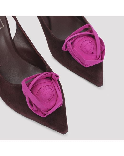 Roger Vivier Brown Slingback Flower Heeled Pumps