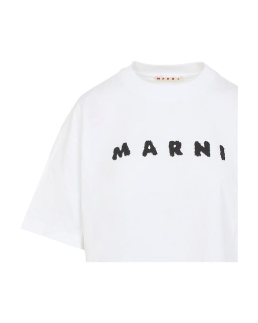 Marni White Logo Scribbled Boxy T-Shirt