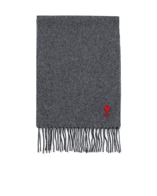 AMI Gray Ami De Coeur Fringed Scarf for men