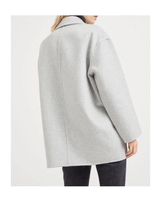 Brunello Cucinelli Gray Cashmere Double-Breasted Coat