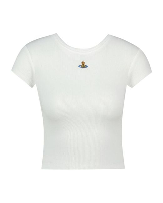 Vivienne Westwood White Orb-Embroidered Ribbed T-Shirt