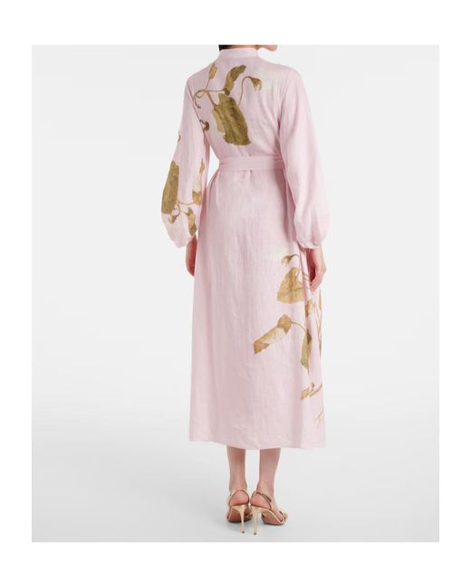 Erdem Pink Printed Linen Midi Dress