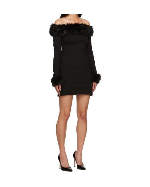 Heron Preston Black Faux Fur Trim Strapless Dress